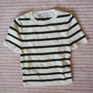 Zara Cream and Black Striped Tee